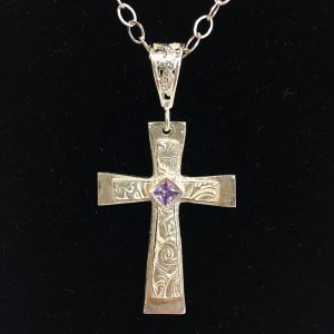 Sue Broadway - Silver Clay Cross with Purple CZ