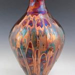 Raku and Glass Vase, 17h x 11.5w Tag #3